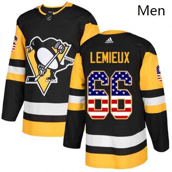 Mens Adidas Pittsburgh Penguins 66 Mario Lemieux Authentic Black USA Flag Fashion NHL Jersey